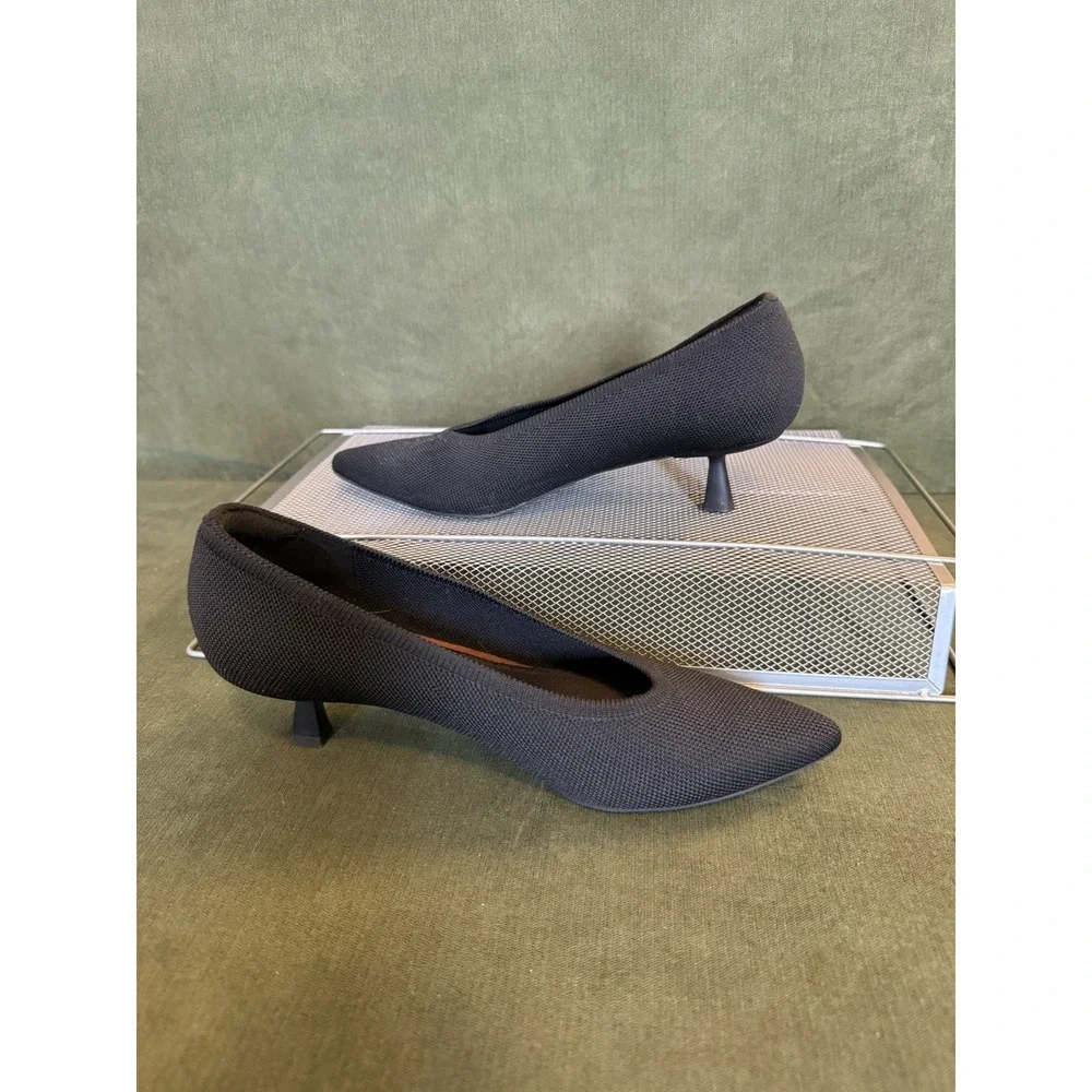 VIVAIA Black Pointed Toe Kitten Heel Pumps Women's Size 9.5 Slip On Shoes Office